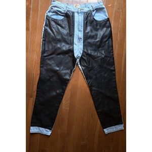 Vintage Blue Creek Chap Jeans Women's Size 18 Western Denim Faux Leather Panels